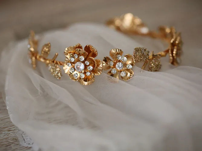 Wedding Hair Accessories Vintage Gold Color Headbands Hairbands Flower Headpiece For Brides Crystal Headdress Bridal Jewelry a