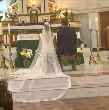 Bridal Mantilla Lace Veil Cathedral Length Wedding Veil - Elegant Bridal Accessories