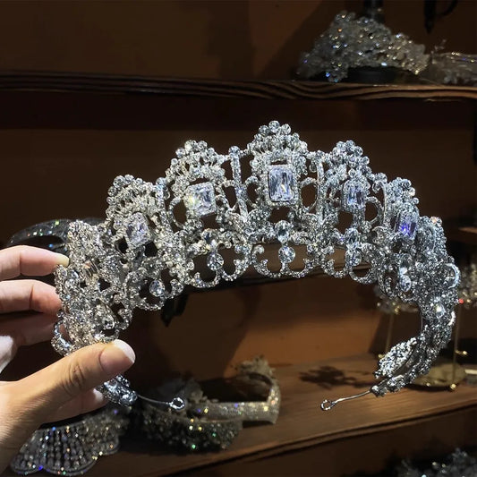 Big Crystal Rhinestones Tiaras and Crowns Zircon Diadem Brides Princess Queen Headband Bridal Jewelry Wedding Hair Accessories
