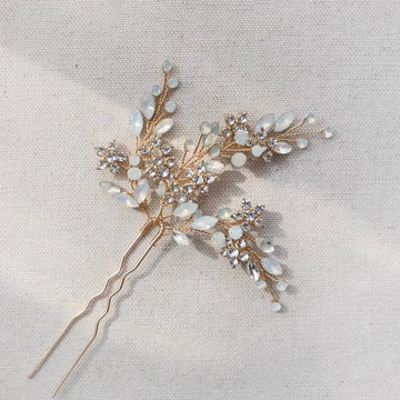 Flower Hair Clip Pin Vintage Gold Silver Color Head Piece Brides Women Opal Crystal Hairpin Wedding Accessories Bridal Jewelry 1pc gold color