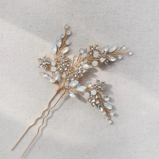 Flower Hair Clip Pin Vintage Gold Silver Color Head Piece Brides Women Opal Crystal Hairpin Wedding Accessories Bridal Jewelry 1pc gold color