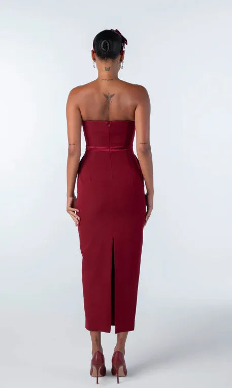 New Arrival Women Sexy Strapless Bow Bodycon Mid-calf Dress Celebrate Birthday Party Date Cocktail Outfit High Quality