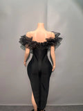 High Quality Women Slash Neck Ruffles Bodycon Bandage Mid-calf Dress Celebrate Nightclub Party Birthday Outfit Wholesale