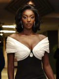 Women Sexy Diamond Contrast Color Bandage Dress Off The Shoulder Patchwork Bodycon Clothes Club Party Elegant Dresses