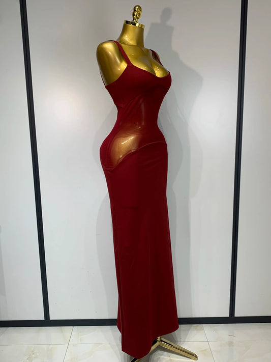 Sexy See Through Mesh Patchwork Long Dress Women Backless Bodycon Cocktail Party Elegant Luxury Birthday Dresses Vestidos