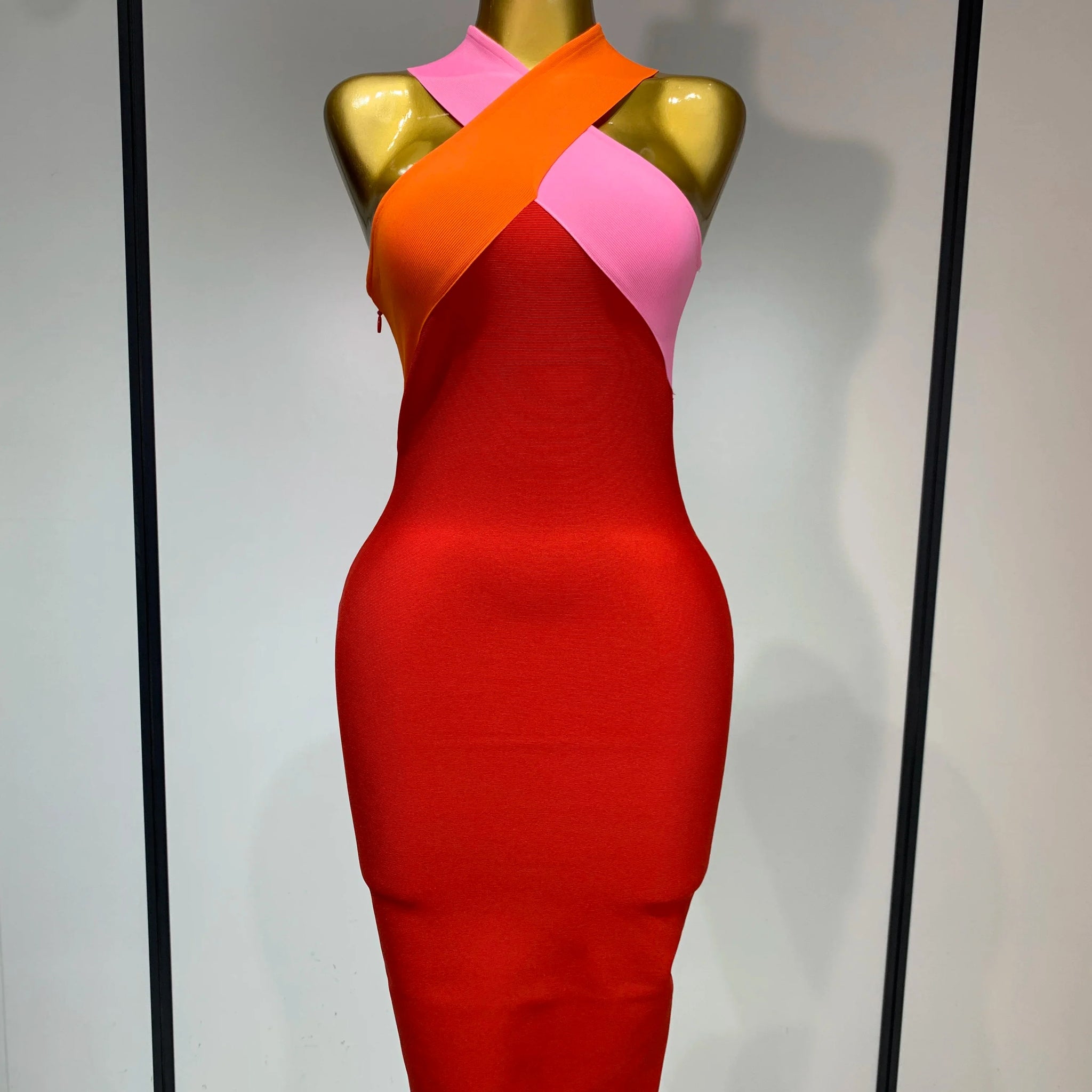 Women Sexy Backless Patchwork Bodycon Bandage Dress Celebirty Elegant Evening Party Carnival Luxury Birthday Dresses Red