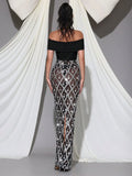 Spring Sexy Women's Chiffon Patchwork Sparkle Nail Bead Long Dress V-neck Short Sleeve Bodycon Dress Cocktail Banquet Dress