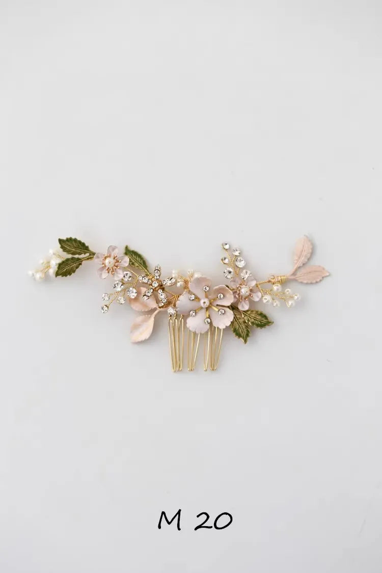 Flower Hair Comb Pin Clip Leaf Head Piece For Brides Bridesmaids Gold Color Hairpins Bridal Jewelry Wedding Accessories M20