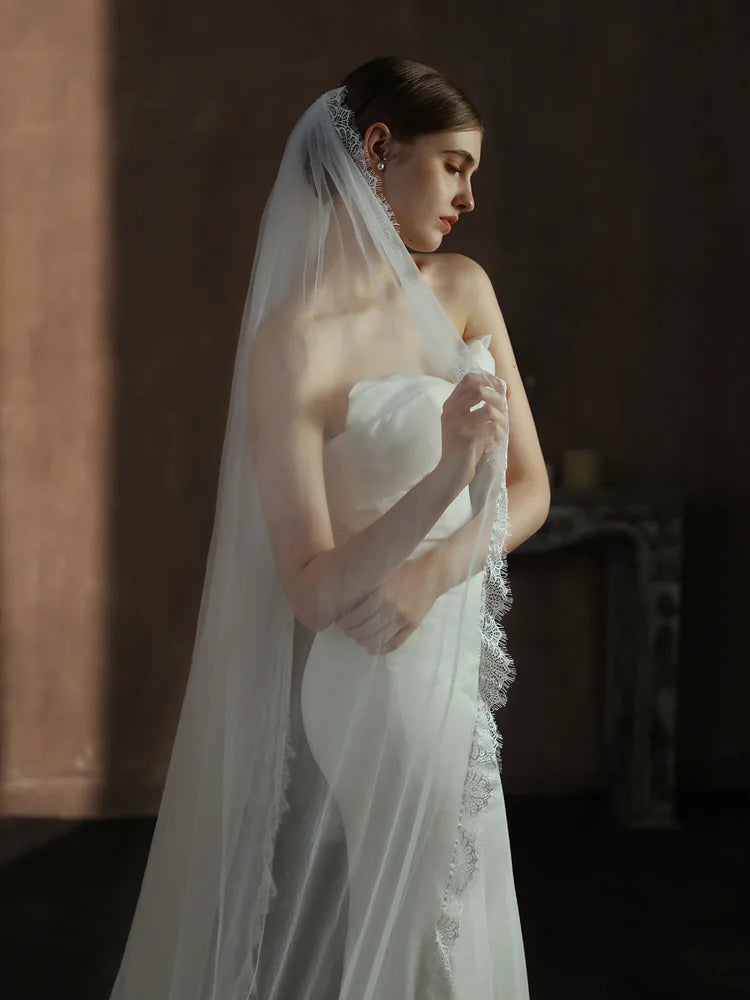 White Bridal Veil Long Lace Wedding Veils For Brides Evening Dinner Party Dress Women Girl Gifts Hair Accessories Jewelry