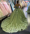 Sparkle Sage Green Quinceanera Dresses Charro Xv Mexican Vestidos De 15 Anos Lace Up 3D Floral Birthday Party Gown Customized