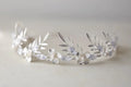 Bridal Hair Jewelry Pearl Crystal Tiara Headband Leaf Flower Headpiece For Brides Silver Color Headdress Wedding Accessories