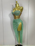 Sparkly Sequins Diamond Birthday Party Two Piece Set Evening Dress Women Sexy Singer Dancer NightClub Bar Performan Costume
