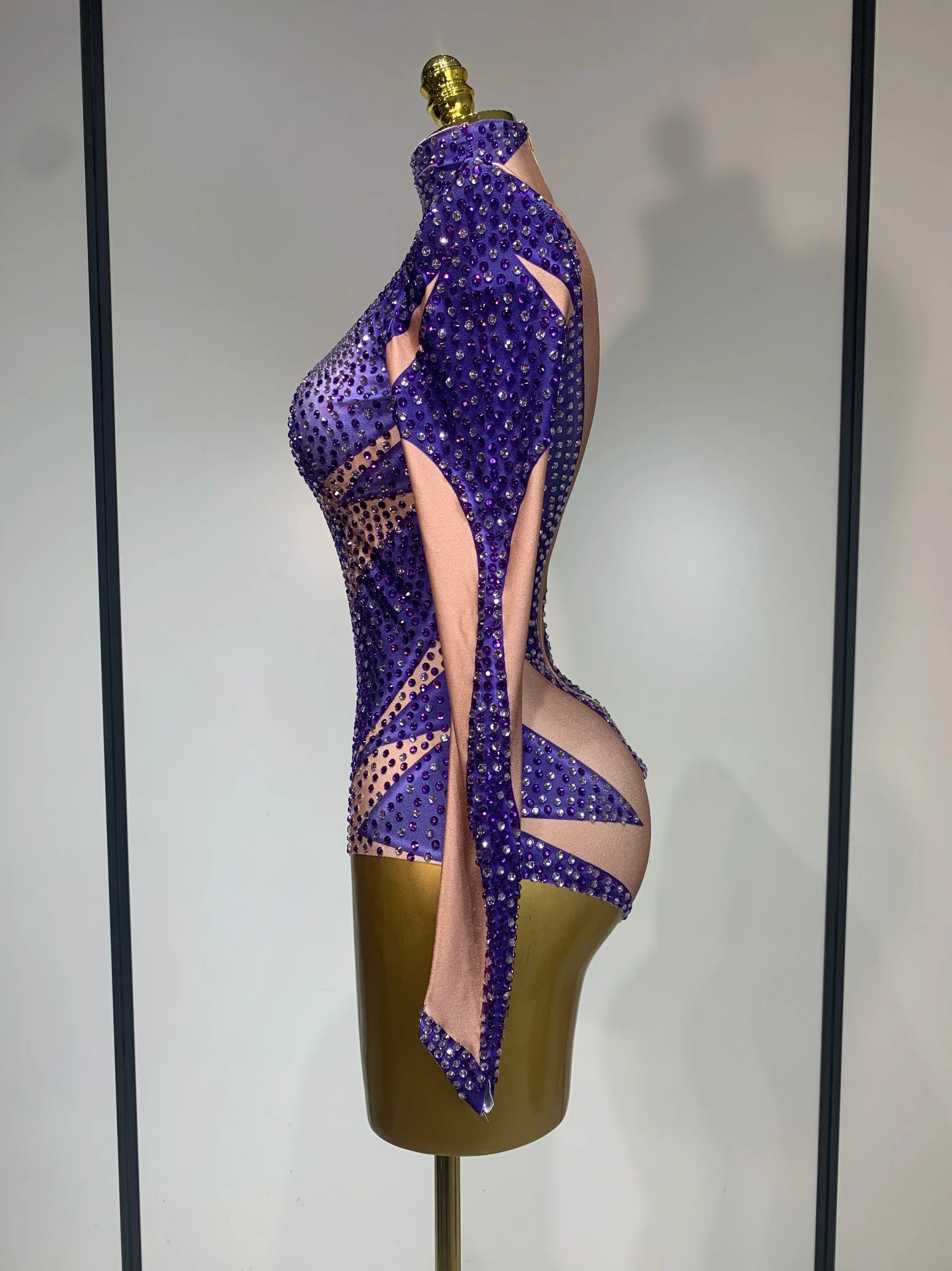 High Quality Luxury Rhinestone Elastic Long Sleeved Bodysuit Club Singer Dancer Stage Performa Costume Evening Party Outfit