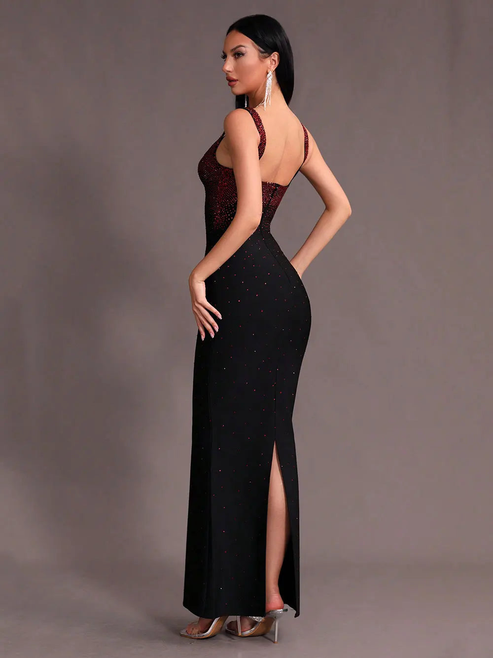 Elegant Women Light Luxury Hot Diamond Bandage Dress Camisole Sleeveless Bodycon backless Long Dress Evening Party Vestidos