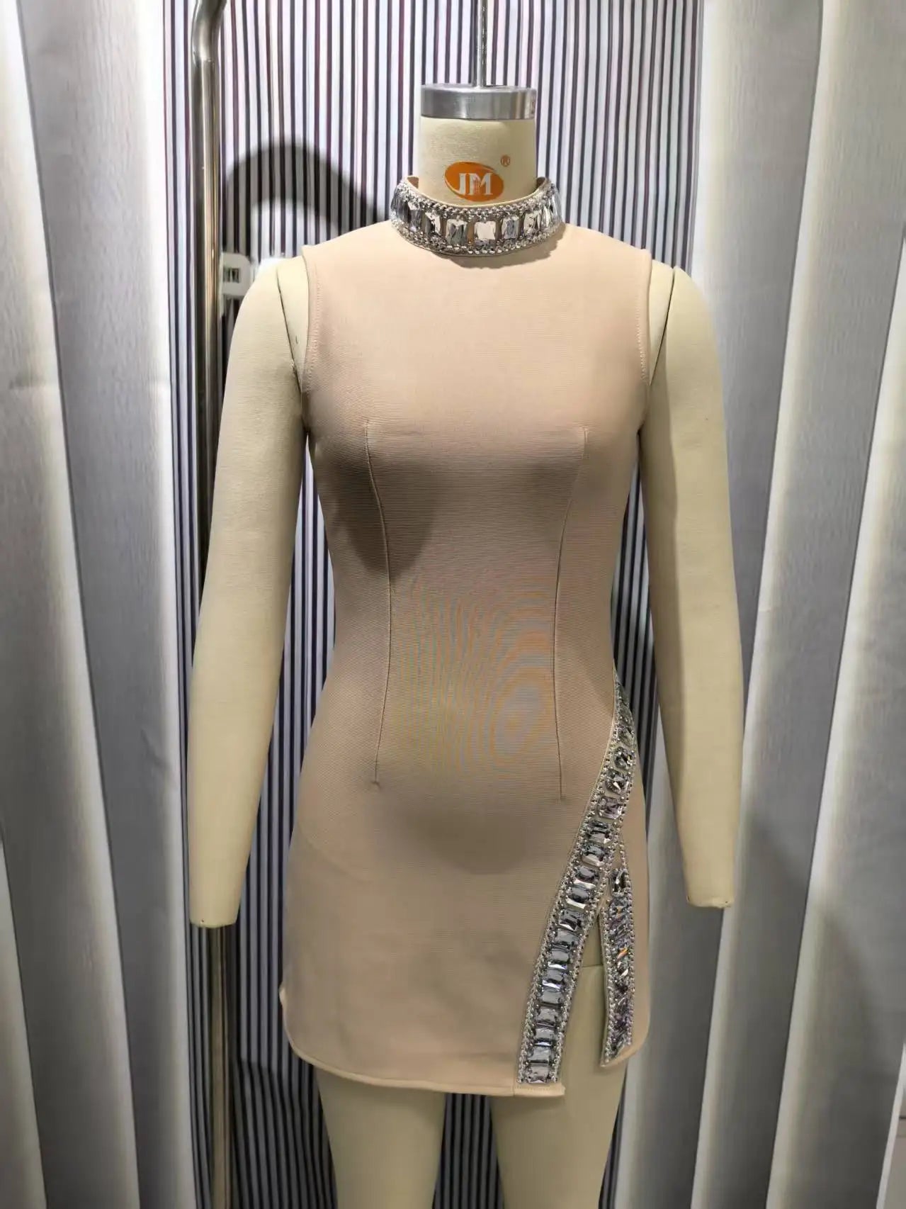 Black Red Women Sleeveless Sexy Big Crystal Sparkly Bodycon Mini Bandage Dress Celebrate Birthday Party Nightclub Outfit Vestido Khaki