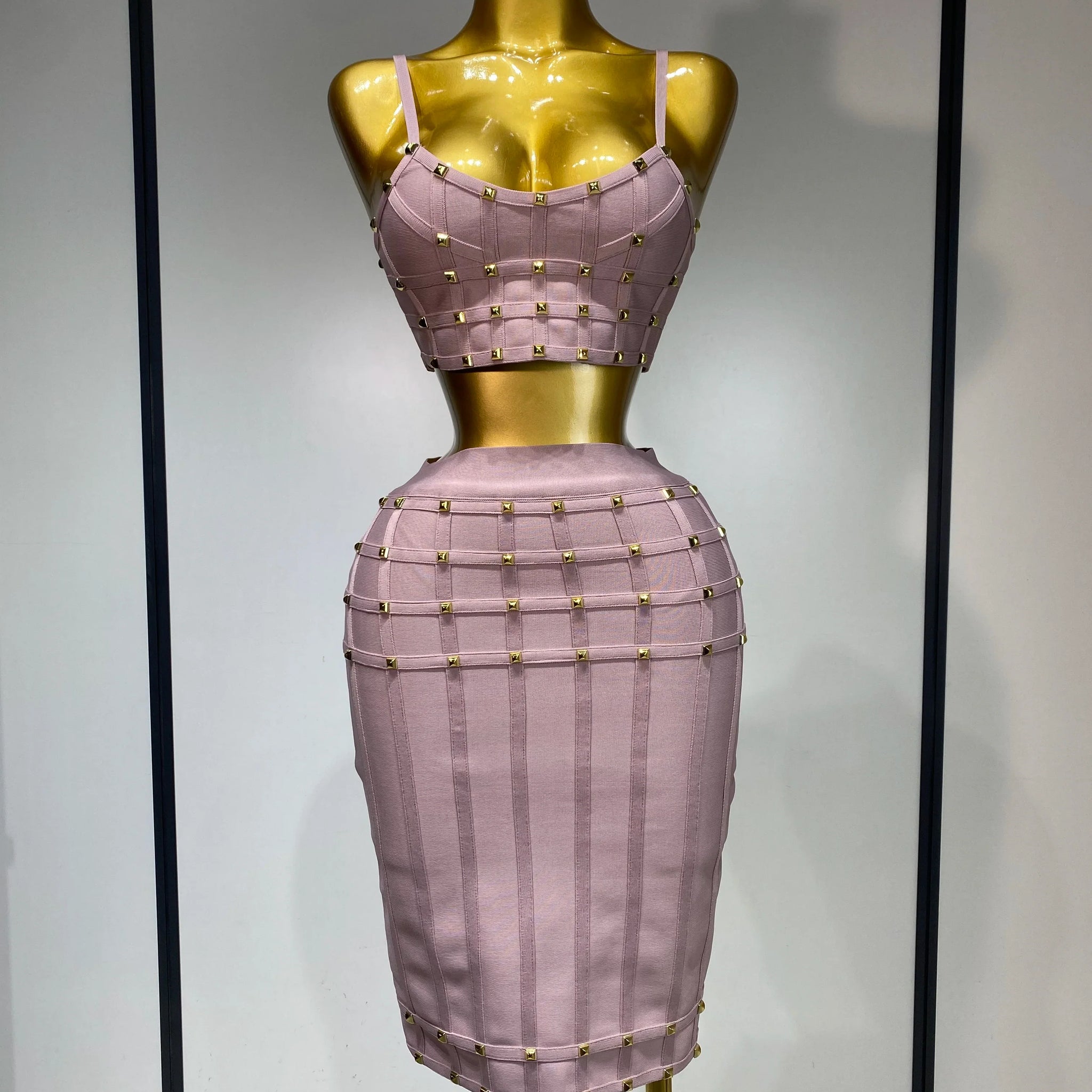 High Quality Women Sexy Luxury Birthday BandageTwo Piece Set Evening Party Prom Gown Celebirty High Street Club Party Outfit Pink