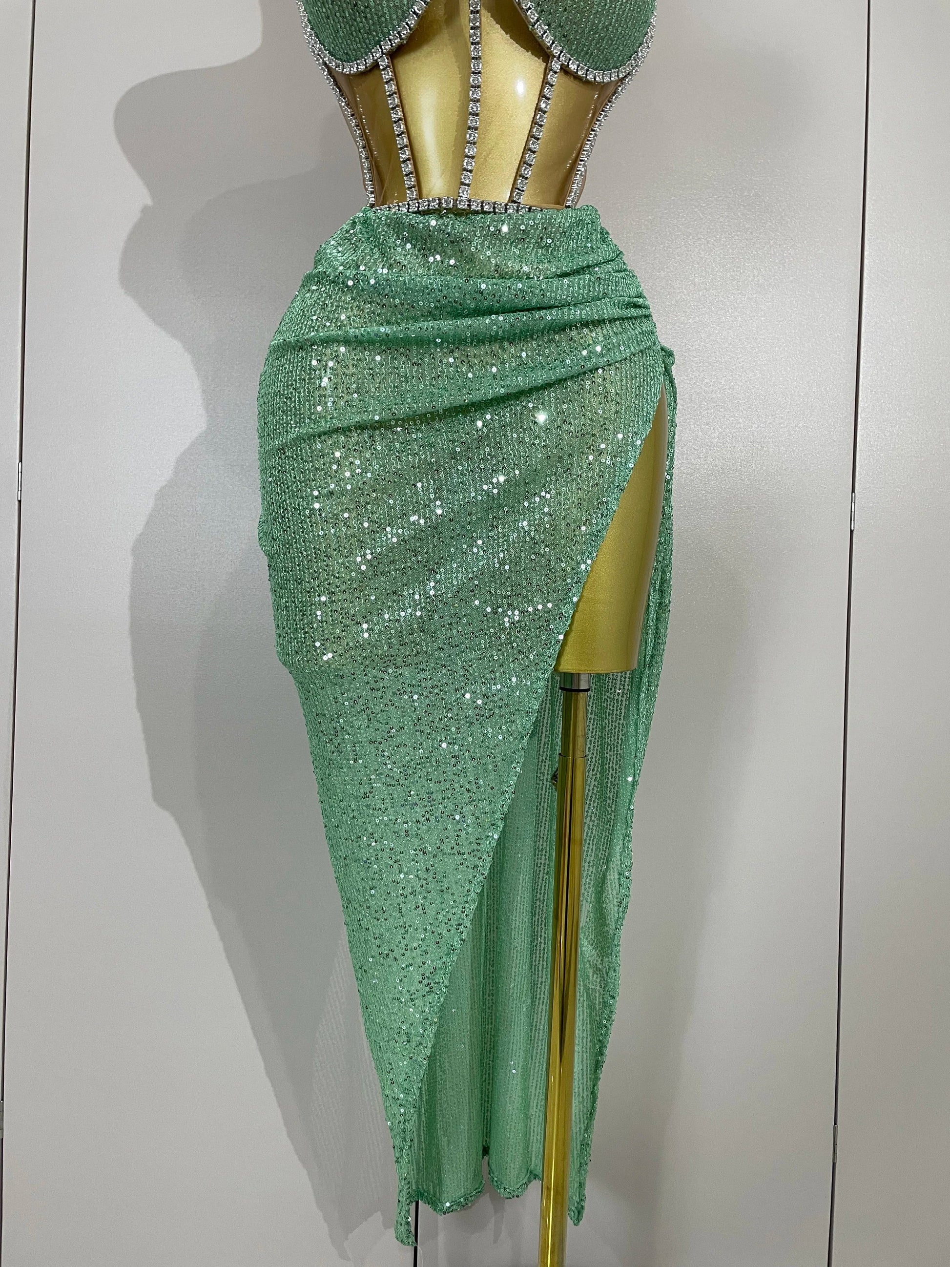 Sparkly Sequins Diamond Birthday Party Two Piece Set Evening Dress Women Sexy Singer Dancer NightClub Bar Performan Costume