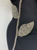 Women Luxury Diamonds Feather Black Bodycon Bandage Dress 2025 Celebrity Elegant Evening Party Birthday Nightclub Dresses