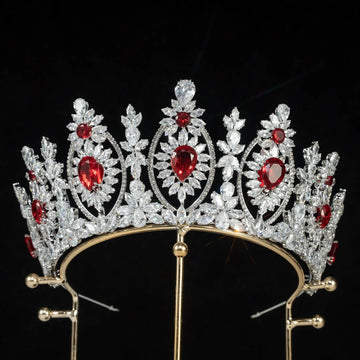 Bridal Hair Jewelry Red Zirconia Tiaras Crowns Zircon Headband Diadem Brides Women Pageant Prom Headpiece Wedding Accessories red