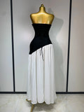 Sexy Strapless Backless Patchwork Maxi Long Bodycon Bandage Dress Celebrity Elegant Evening Party Luxury Birthday Dress