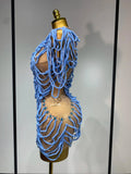 Women Sexy Mesh See Through Sparkly Rhinestones Chain Stage Costume Nightclub Celebrate Evening Party Performance Outfit