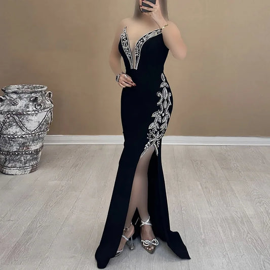 Top Quality Women Shinning Crystal Strapless Off the Shoulder Bodycon Long Bandage Dress Elegant Evening Party Birthday Outfit