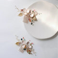 Wedding Accessories Flower Leaf Hair Comb Clip Pin Pearl Crystal Hairpin For Brides Women Gold Color Head Piece Bridal Jewelry b