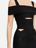 Sexy Women's Hollow Design Bandage Dress Spaghetti Strap Shoulder Sleeve Bodycon Long Dress Cocktail Evening Party Vestidos