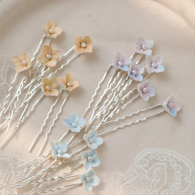 Wedding Accessories Porcelain Flower Hair Pin Clip Yellow Blue Hairpin For Brides Women Girl Head Piece Headdress Bridal Jewelry