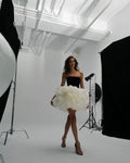 New Summer Women Sexy Strapless Ball Gown Mini Cute Dress Big Florals Celebrate Birthday Party Photo Shoot Outfit