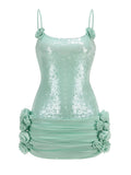 Shinning Sequins Women Sexy Strap Big O-Neck Bodycon Mini Dress Florals Celebrate Birthday Nightclub Party Outfit Whoesale