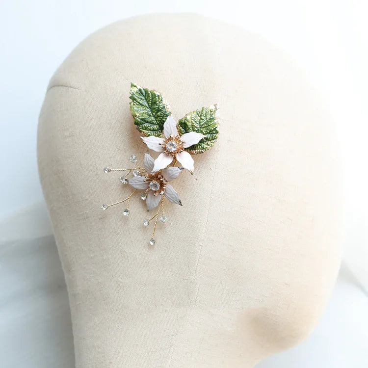 Wedding Accessories Flower Leaf Hair Pin Clip Gold Color Hairpin Bride Bridesmaids Rhinestones Crystal Head Piece Bridal Jewelry 1