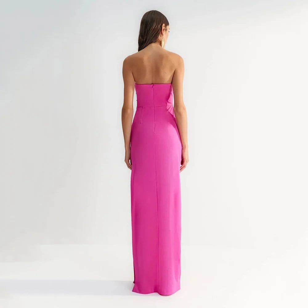 Black Pink Color Women Sexy Strapless Shinning Sequins Bodycon Bandage Long Dress Celebrate Fashion Birthday Party Outfit