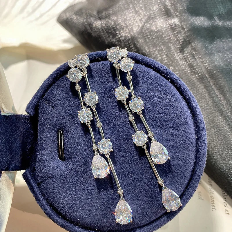 Luxury Zircon Wedding Earrings Cubic Zirconia Bridal Water Drop Earring For Bride Accessories Women Evening Party Dress Jewelry a