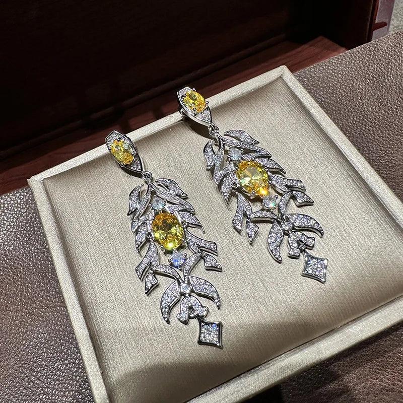 High Quality Yellow Zircon Bridal Earrings Cubic Zirconia Wedding Earring For Bride Women Accessories Dinner Party Jewelry