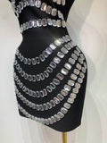 Sparkly Rhinestones Bodycon Strapless Mini Bandage Dress Women Backless Fashion Evening Party Club Luxury Birthday Dresses