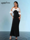 Sexy Women'S Three-Dimensional Flower Design Bandage Dress Strapless Shoulder Strap Sleeve Bodycon Backless Long Dresses