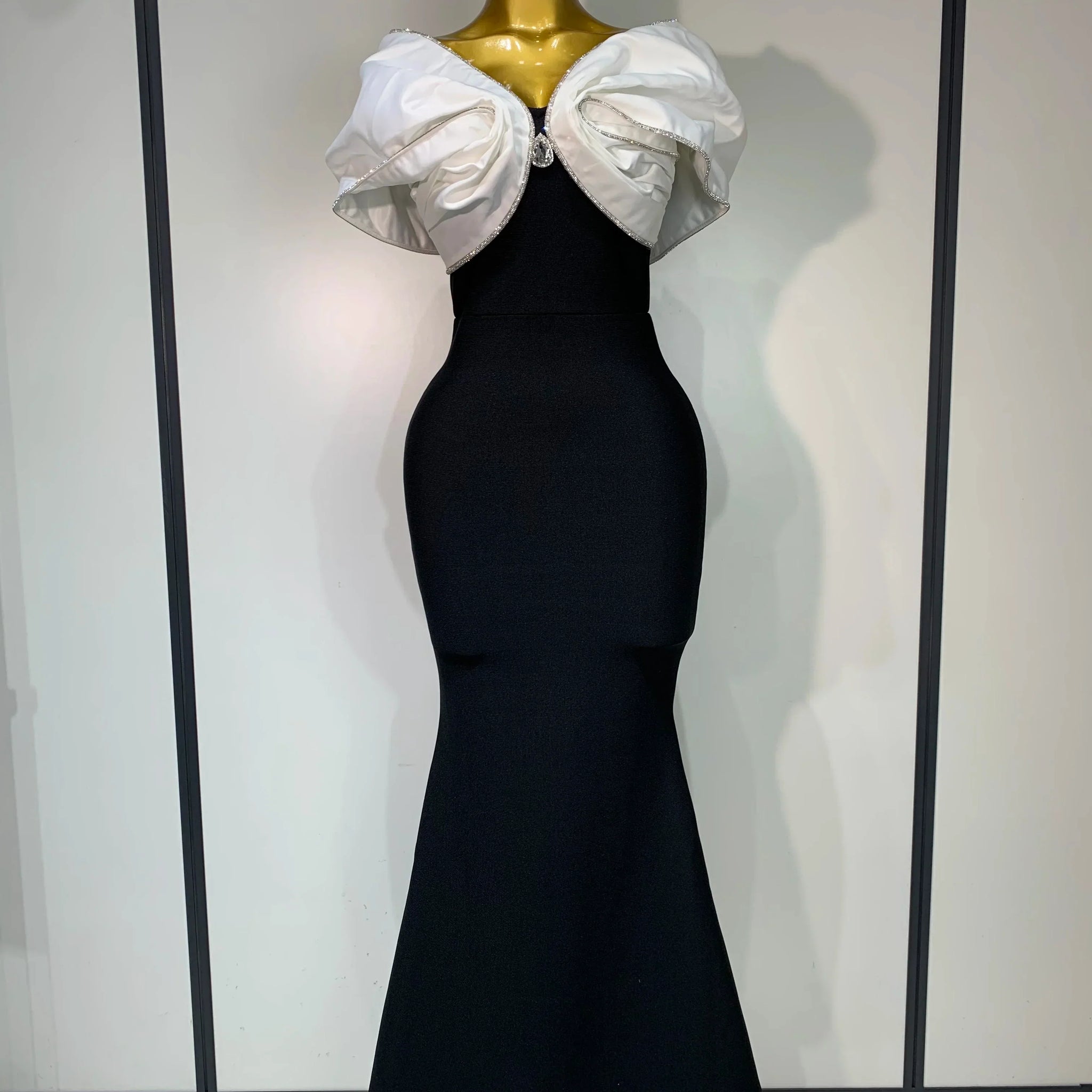 Women Sexy Off Shoulder Rhinestone Bodycon Maxi Long Bandage Dress Celebrity Elegant Evening Party Luxury Birthday Outfit black
