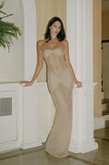 Armygreen Nude Color Women Sexy Strapless Sequins Bodycon Long Dress See Through Celebrate Nightclub Party Birthday Dress Khaki