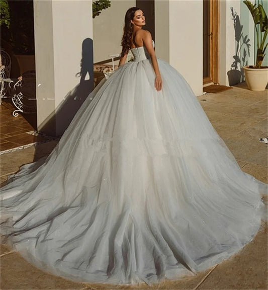 Elegant Saudi Arabia Shiny Wedding Dress Ball Gowns Glitter Tulle Sweetheart Pleat Bride Dresses Robe De Mariee Wedding Gowns
