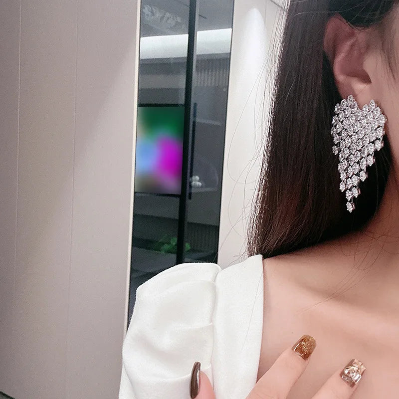 Luxury Heart CZ Zircon Bridal Earrings Cubic Zirconia Drop Wedding Earring For Brides Accessories Women Birthday Gift Jewelry