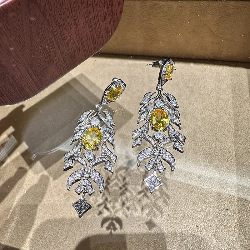 High Quality Yellow Zircon Bridal Earrings Cubic Zirconia Wedding Earring For Bride Women Accessories Dinner Party Jewelry