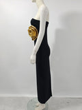 Sexy Women's 3D Flower Decorative Bandage Dress Strapless Sleeveless Bodycon Off Back Long Dresses Evening Party Vestidos