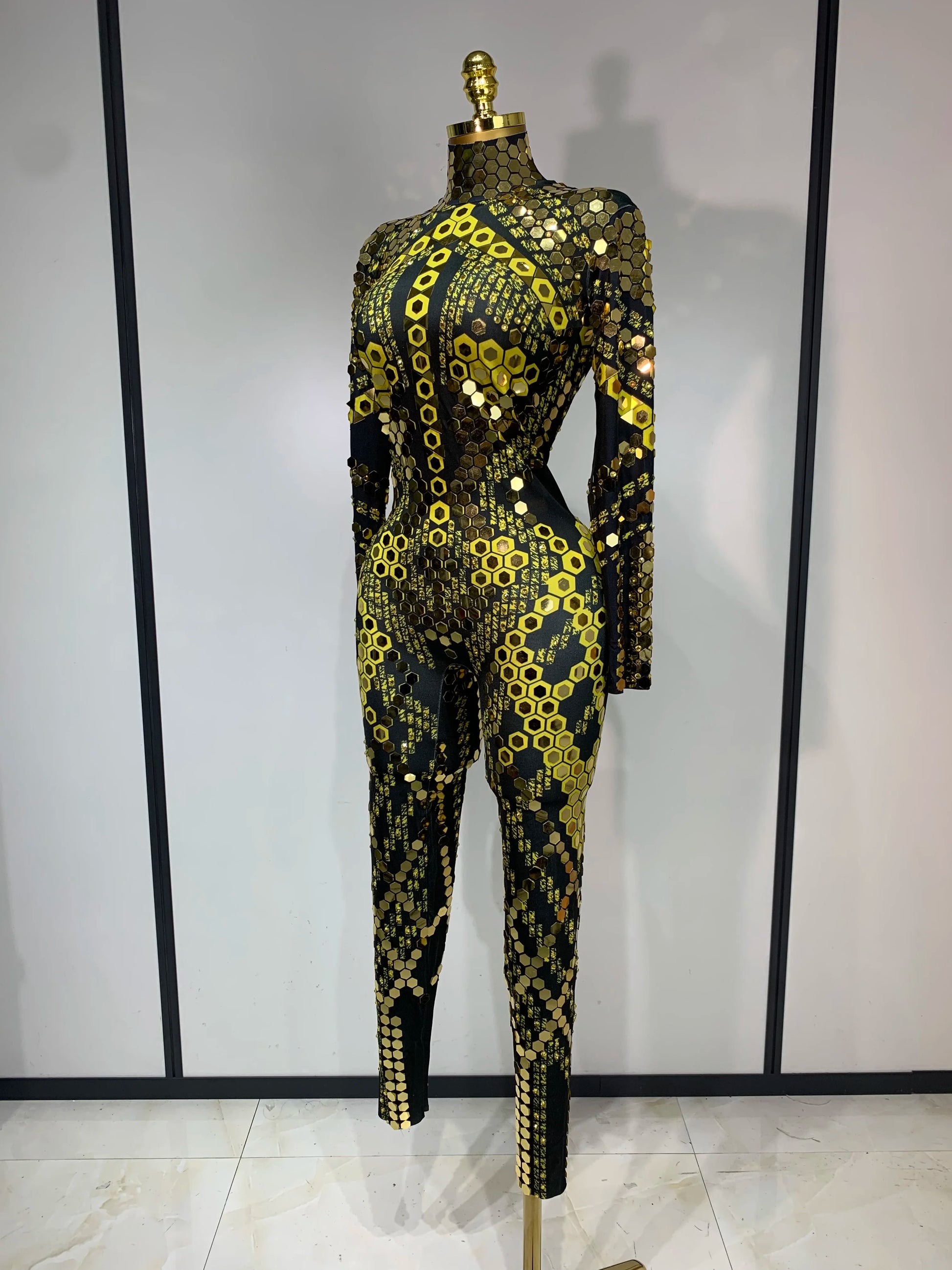 Sexy Shiny Sequins Mirror Spandex Jumpsuit 2025 Women Prom Dancer Singer Costume Evening Birthday Show Performance Stage Outfit