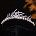 Rhinestones Zircon Tiaras and Crowns Pearl Zirconia Headband For Brides Women Diadem Bridal Jewelry Wedding Hair Accessories a