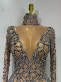 Shining Diamond Tassel Bodysuit Nightclub Stage Tight Mesh Long Sleeved High Quality Nightclub Singer Performance Costume