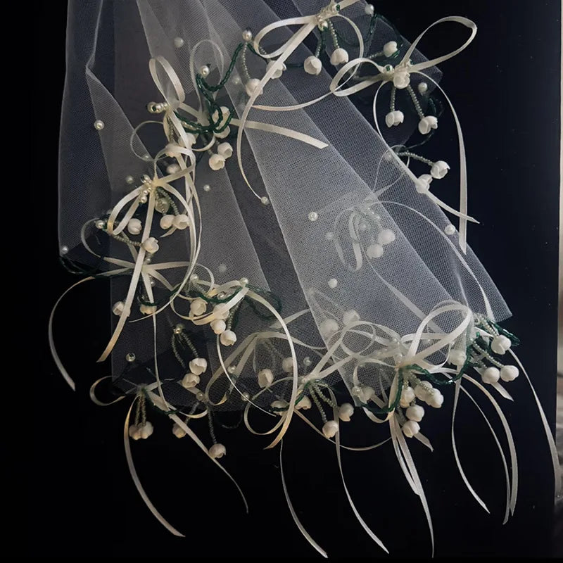 Short Wedding Veils Flower Pearl Bridal Veil For Evening Party Dress Women Girl Hair Accessories Brides Jewelry