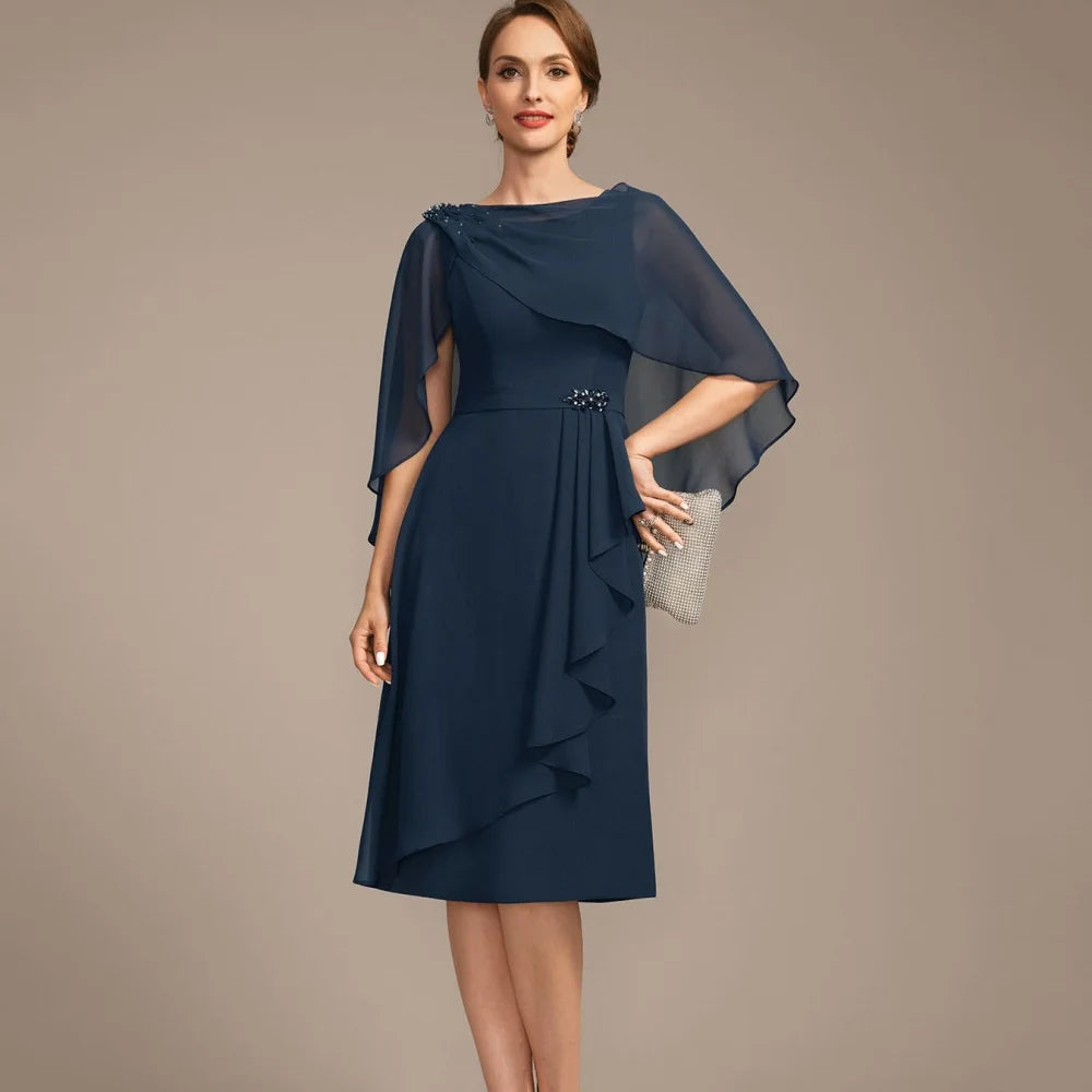 Customized Mother of Dresses Crystal Vintage A Line Evening Gowns Knee Length Elegant Bride Party Dress robes invitée mariage