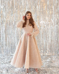 Modest Shiny Sequins Glitter Fabric Prom Dress Long Puffy Sleeves A-Line vestidos de fiesta Elegant فستان حفلات الزفاف