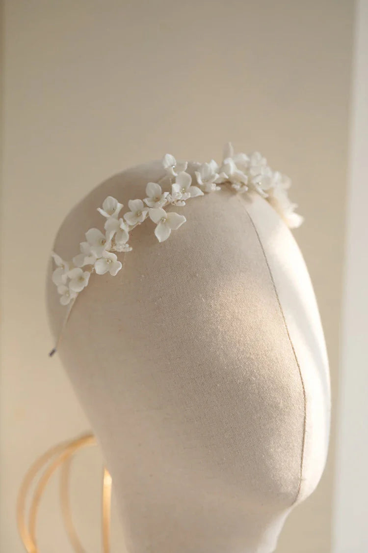 Porcelain Flower Headband Hairband For Bride Silver Color Headpiece Headdress Headwear Bridal Jewelry Wedding Hair Accessories
